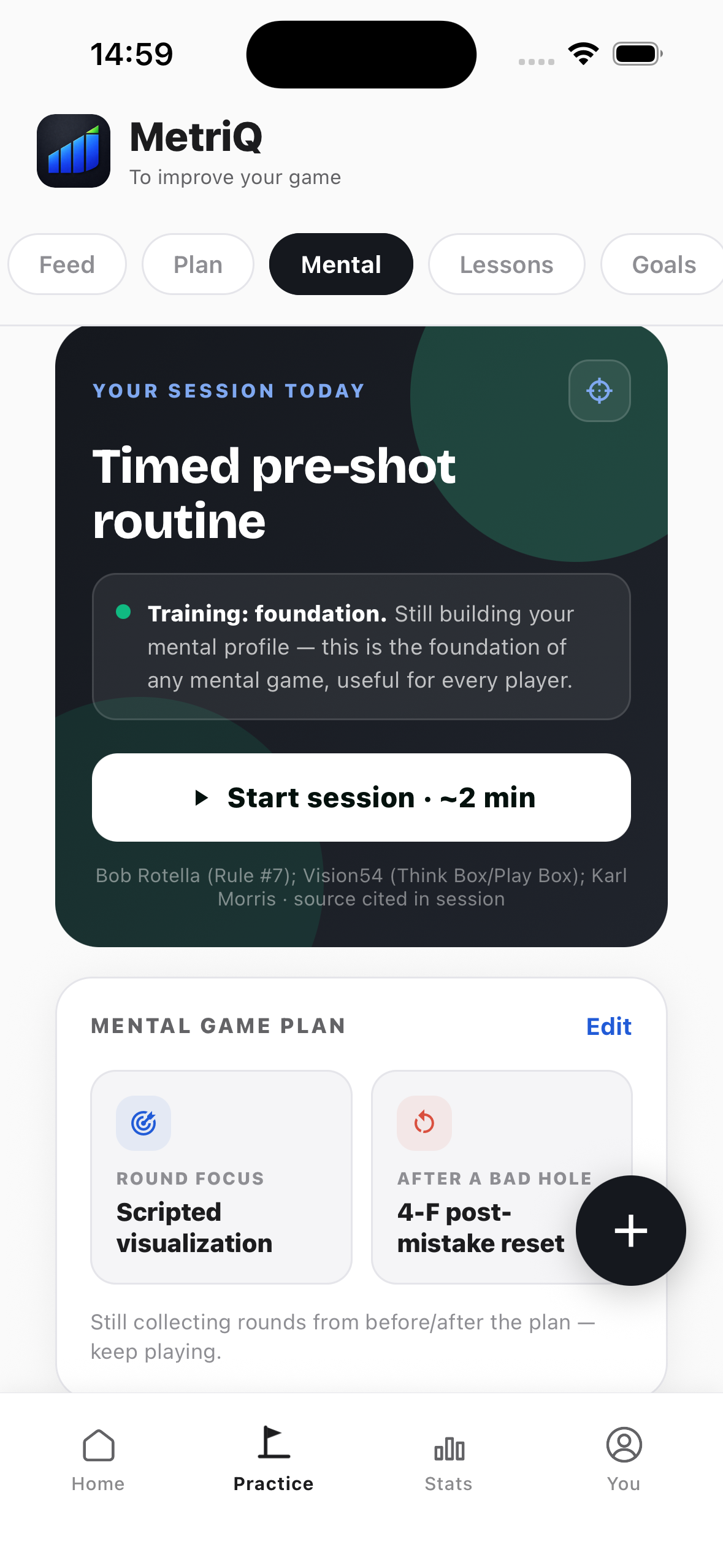 Pre-shot routine and mental game plan in the MetriQ app